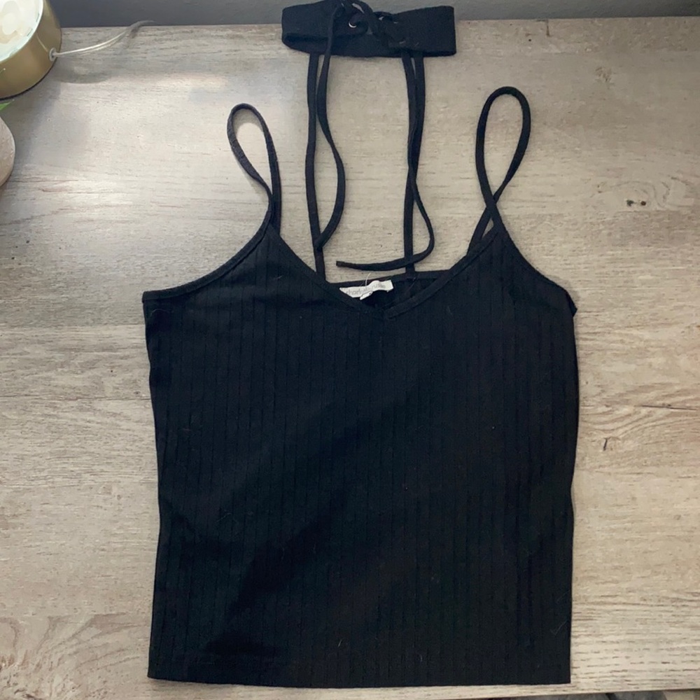 Black Ribbed Top with Choker
